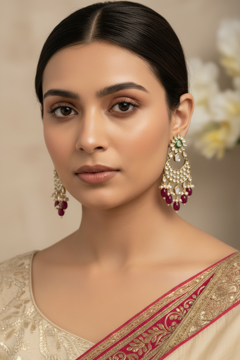 Kundan Chandbali with Ruby Red Beads