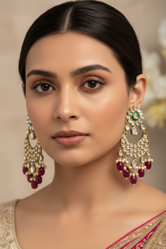 Kundan Chandbali with Ruby Red Beads