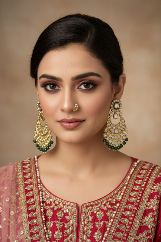 Kundan Chandbali with Green Beads