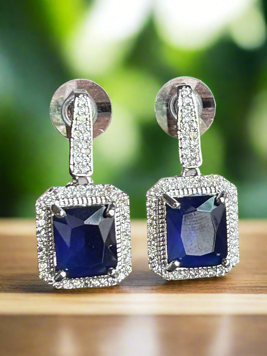 Blue Sapphire and AD Dangler Earrings