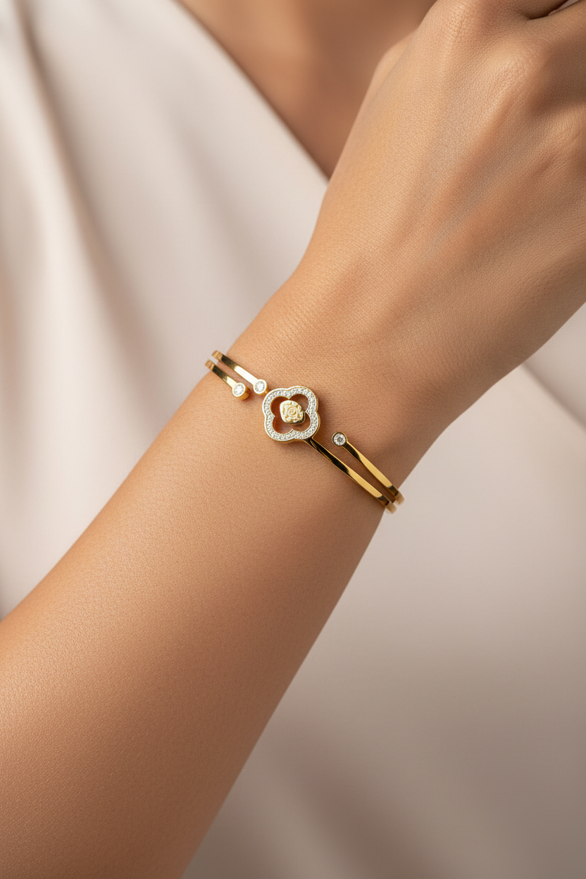 Gold Plated Cluster AD Quatrefoil  Bracelet