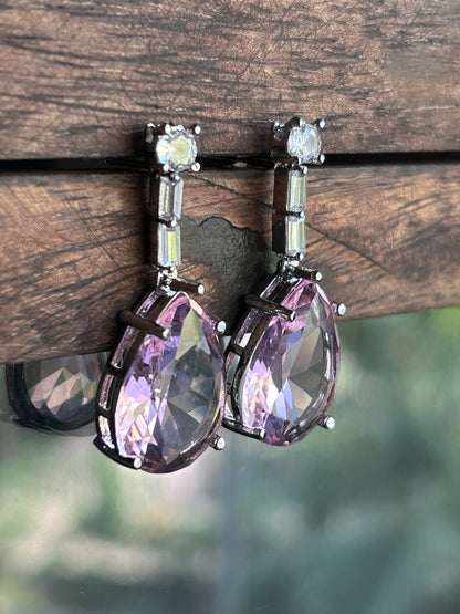 Diamond and Pink Tear Drop Crystal Necklace Set