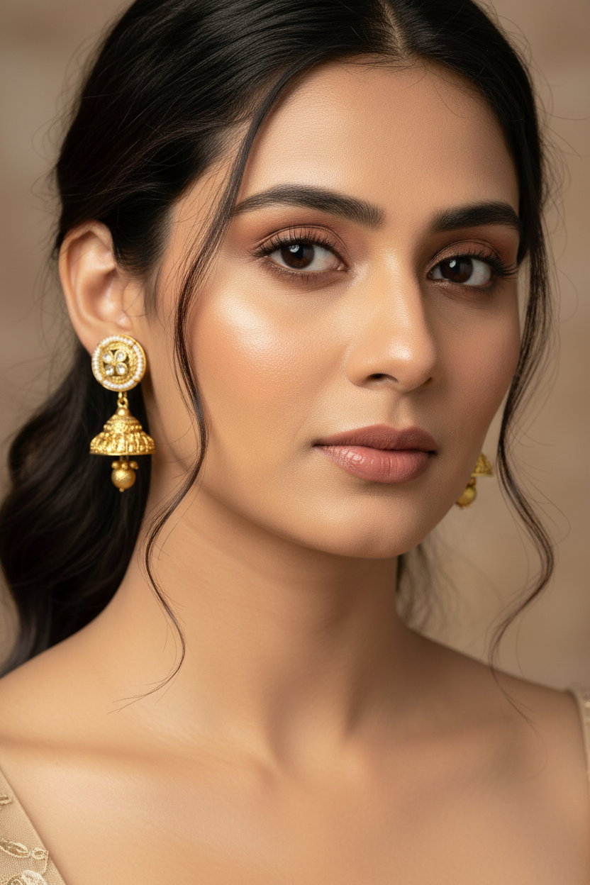 Gold Plated Jhumkis with AD and Pearls