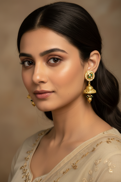 Gold Jhumkis with Pearl Beads