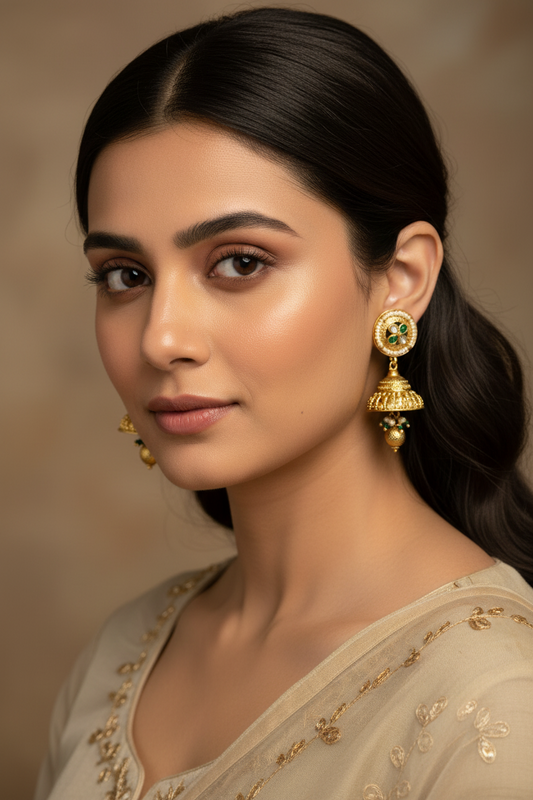 Gold Jhumkis with Pearl Beads