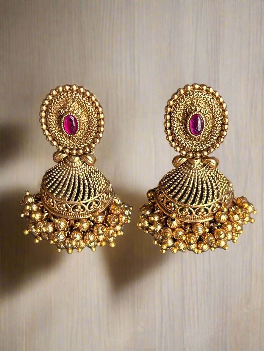 Antique Gold Plated Half-Bell Jhumkas