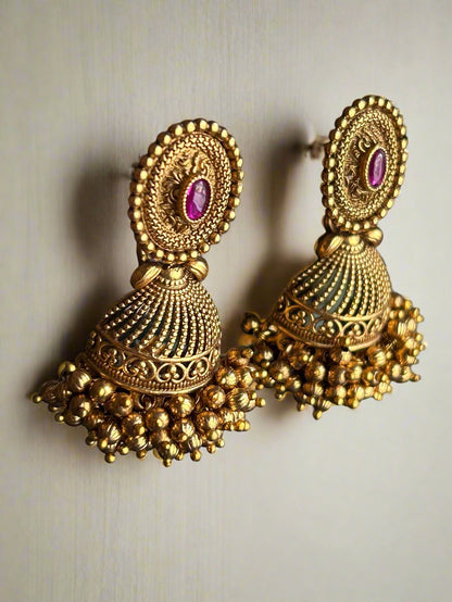 Antique Gold Plated Half-Bell Jhumkas