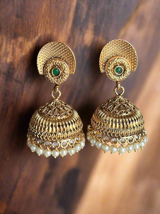 Antique Gold Plated Designer Jhumkas