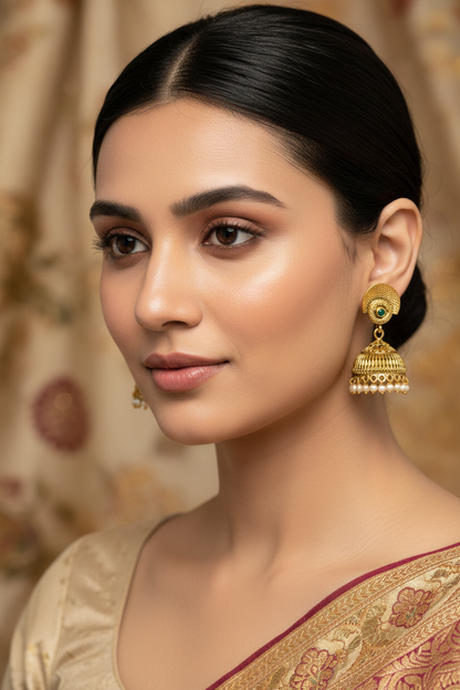 Antique Gold Plated Designer Jhumkas