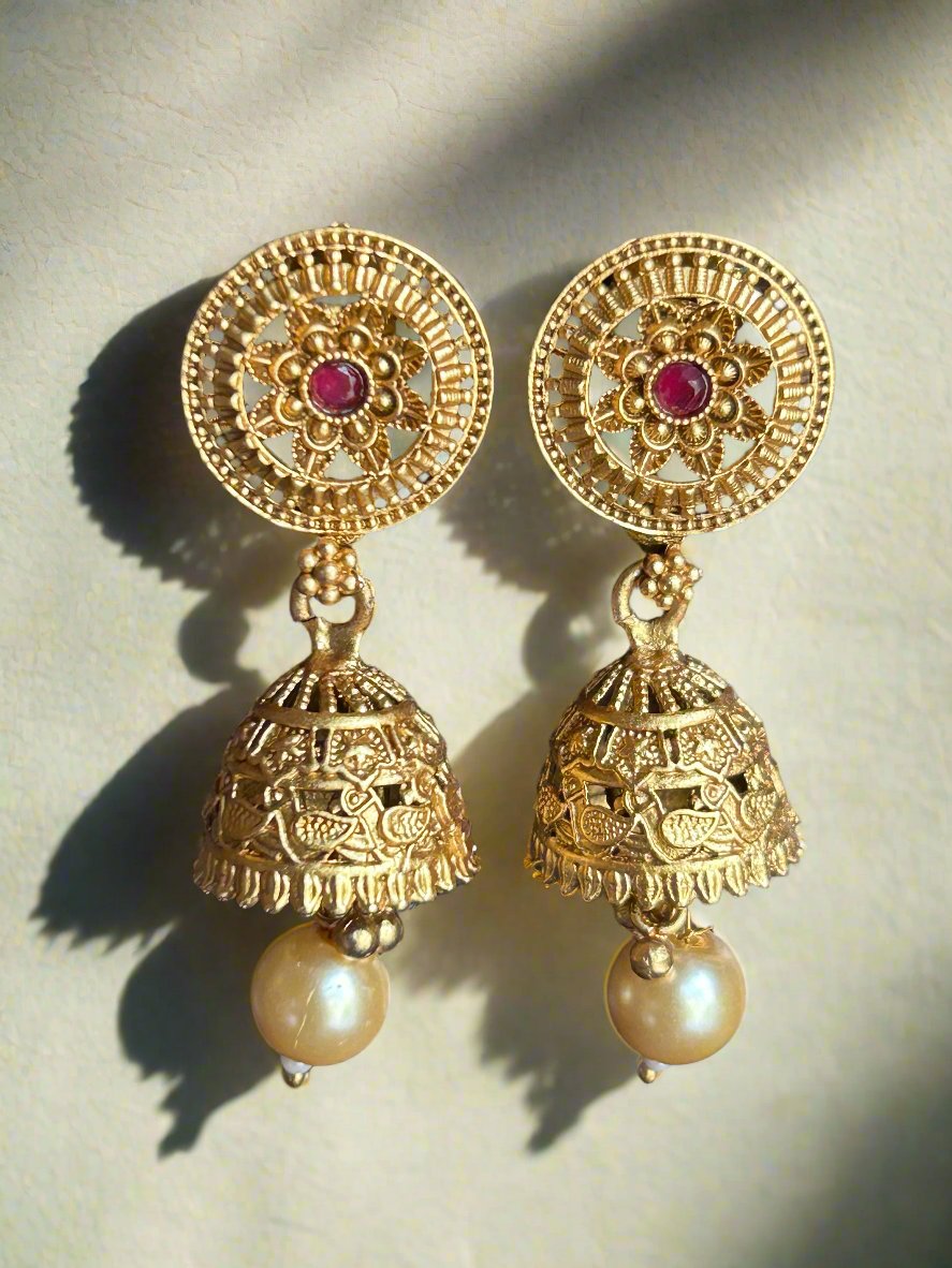 Antique Gold Plated Cute Jhumkis