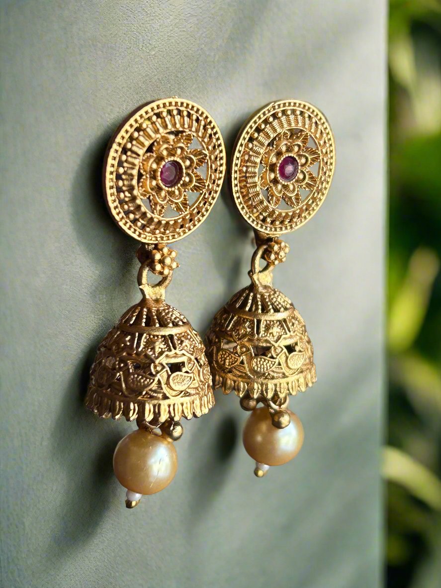 Antique Gold Plated Cute Jhumkis