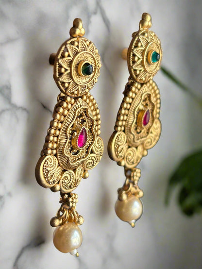 Antique Gold Plated Dangler Earrings