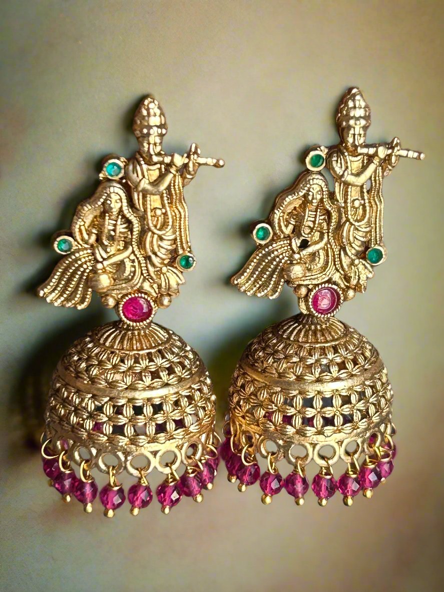 Gold Plated Radha-Krishna Jhumkas