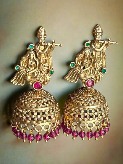 Gold Plated Radha-Krishna Jhumkas