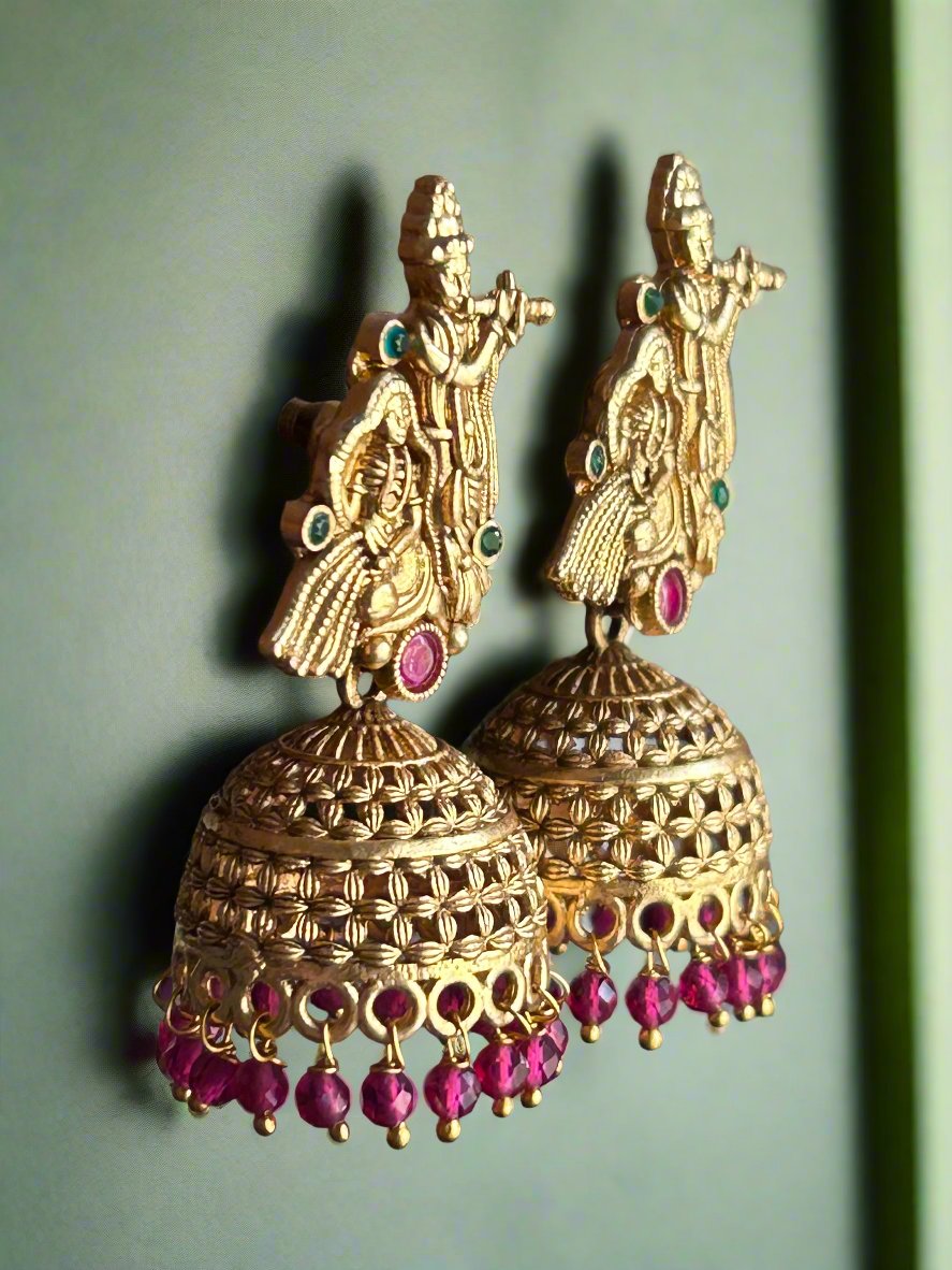 Gold Plated Radha-Krishna Jhumkas