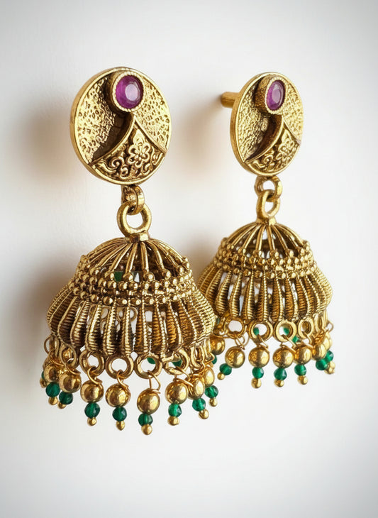 Antique Gold Plated Jhumkis