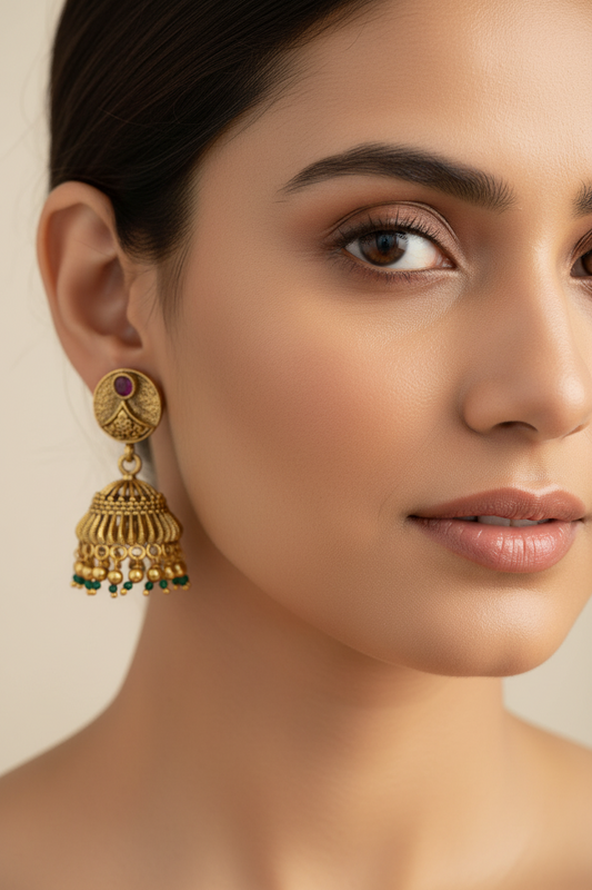 Antique Gold Plated Jhumkis