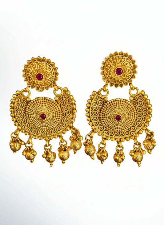 Gold and Ruby Earrings with dangling Beads