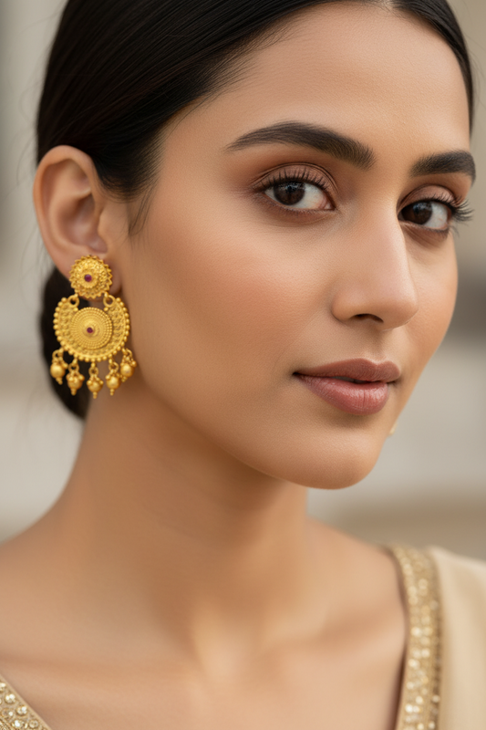 Gold and Ruby Earrings with dangling Beads