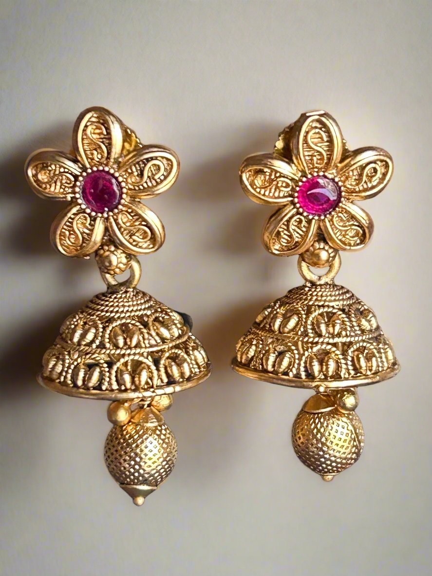 Gold Plated Floral Jhumkis