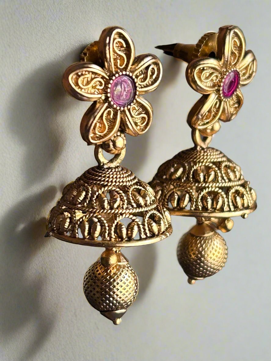 Gold Plated Floral Jhumkis