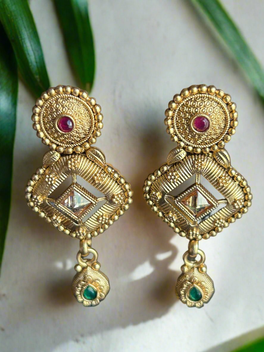 Antique Gold Plated Drop Earrings