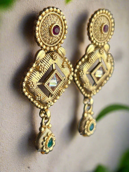 Antique Gold Plated Drop Earrings