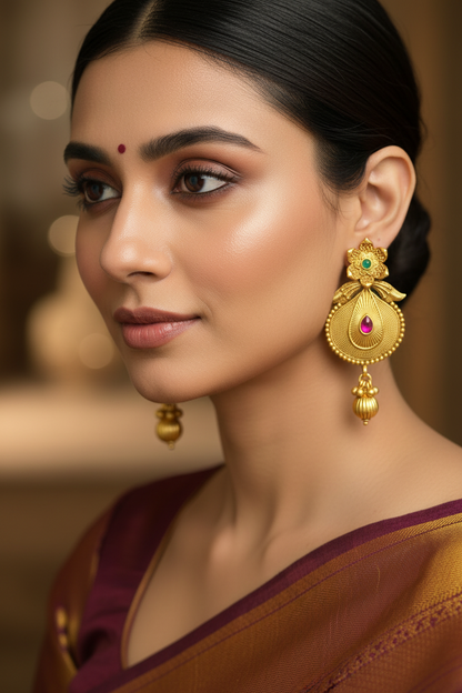 South-Indian Inspired Gold Plated Earrings