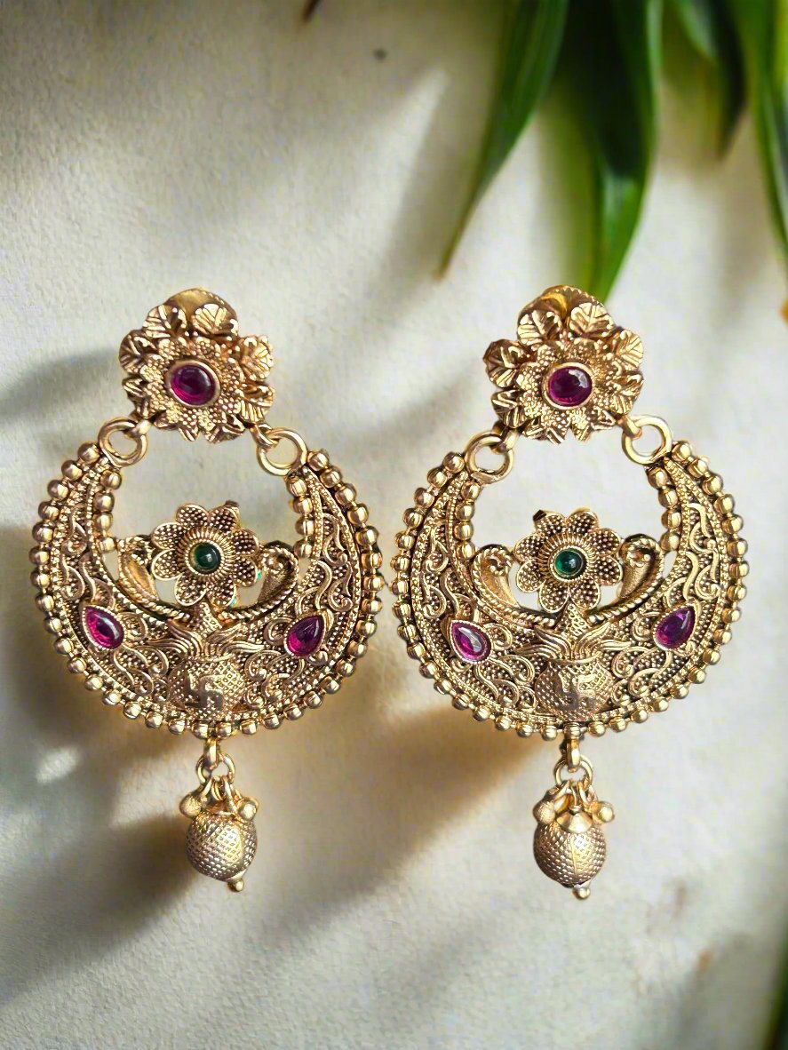 Antique Gold Plated Chandbali Earrings