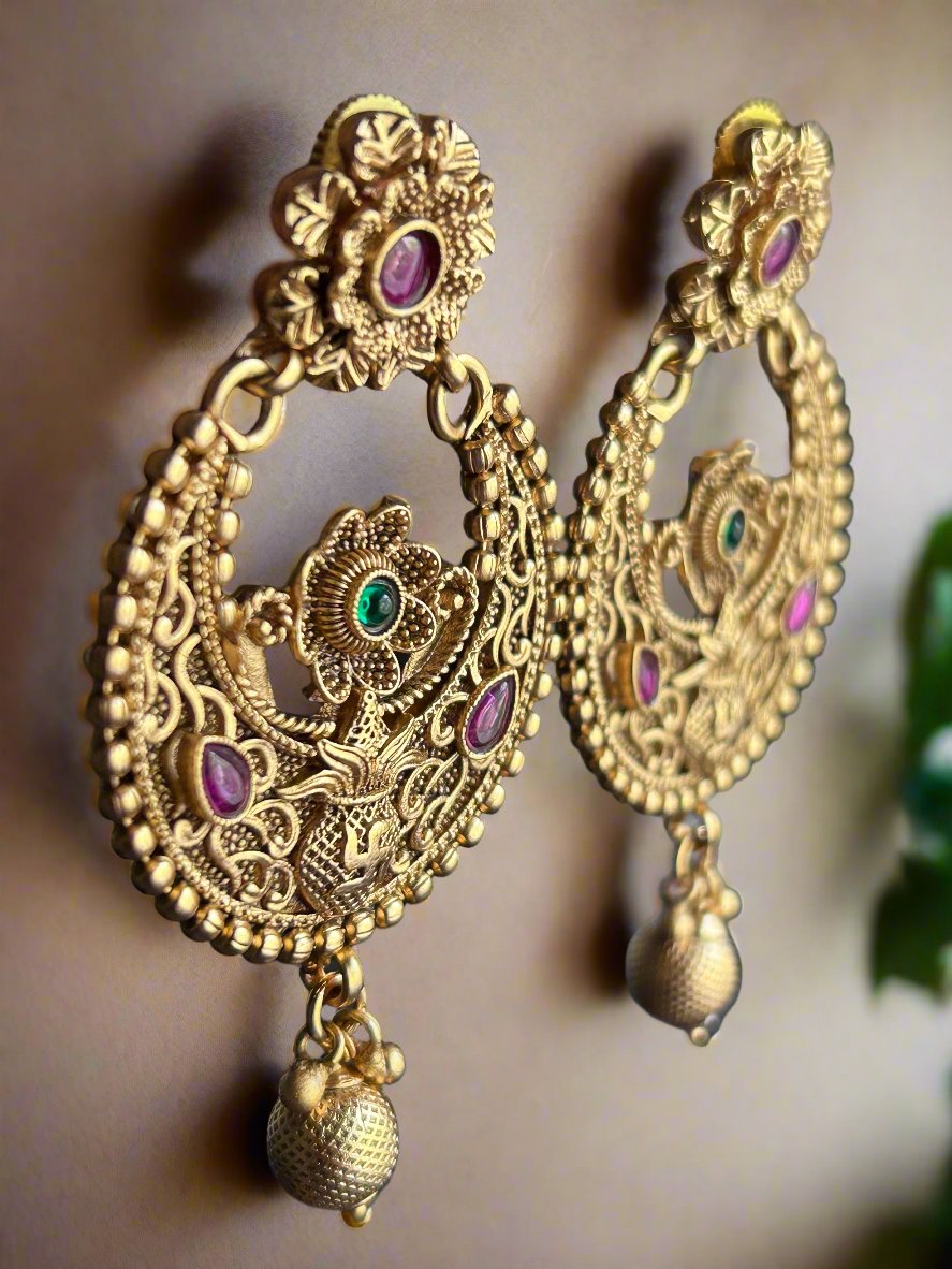 Antique Gold Plated Chandbali Earrings