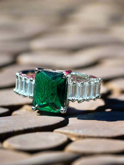 Cluster AD with Green Emerald Ring