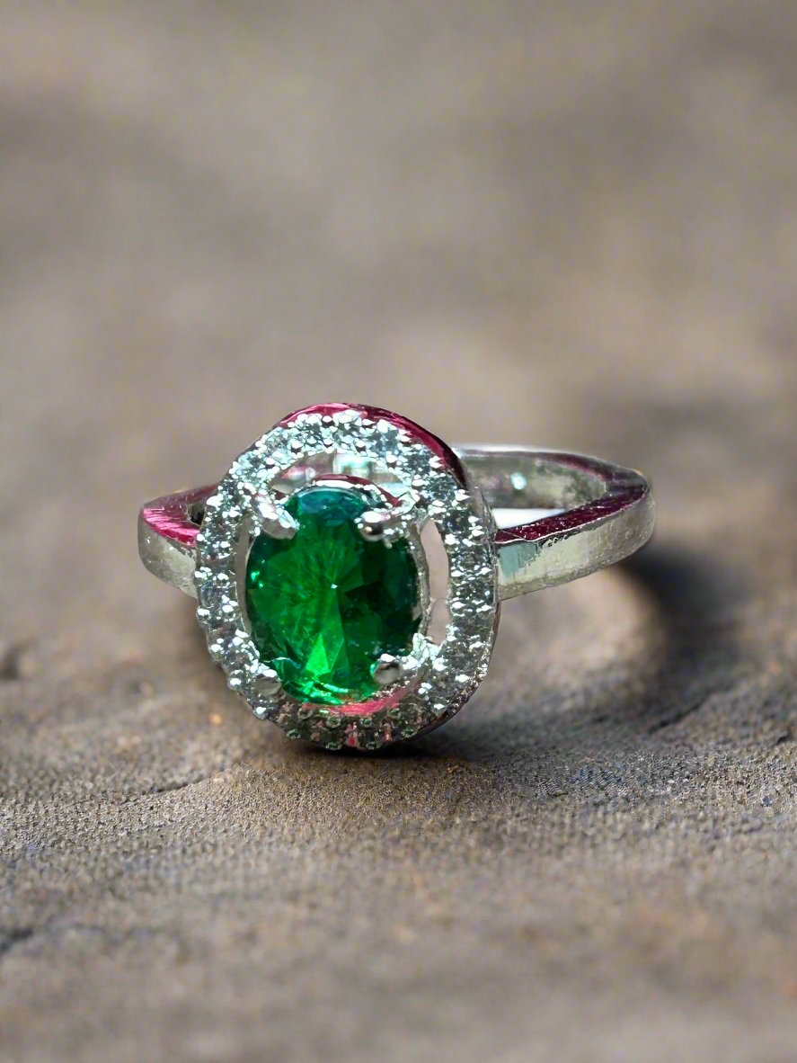 Cluster AD with Green Emerald Ring