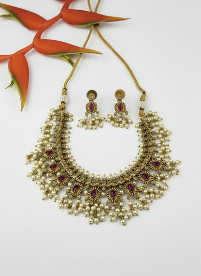 Meera Gold Plated Jewellery Set with pearls