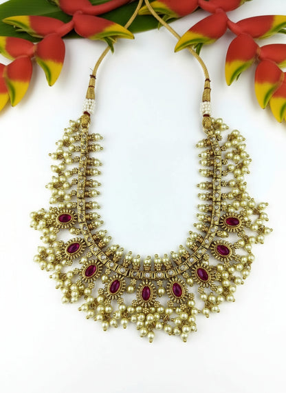 Meera Gold Plated Jewellery Set with pearls
