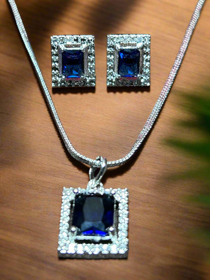 Blue Sapphire and AD Pendant Set