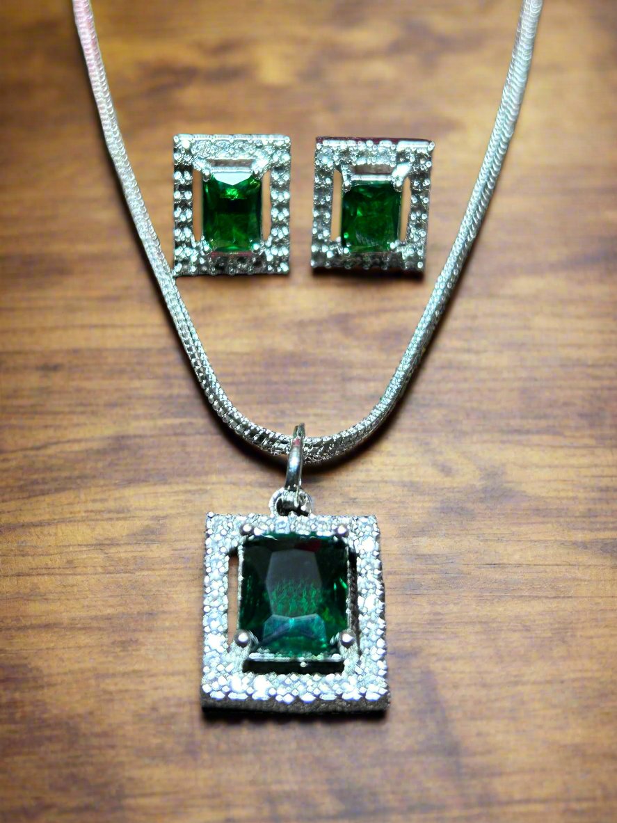 Green Emerald and AD Pendant Set