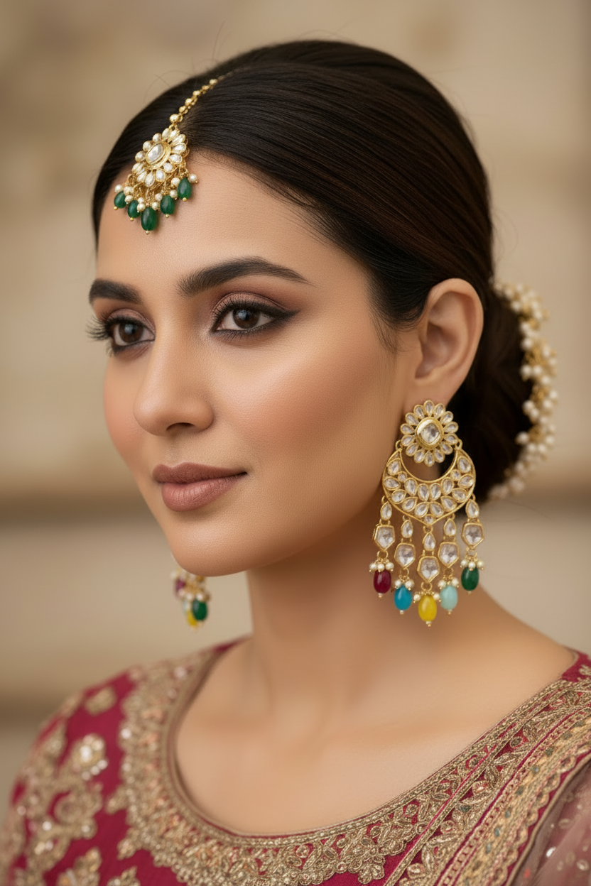 Kundan Chandbali with Colourful Beads