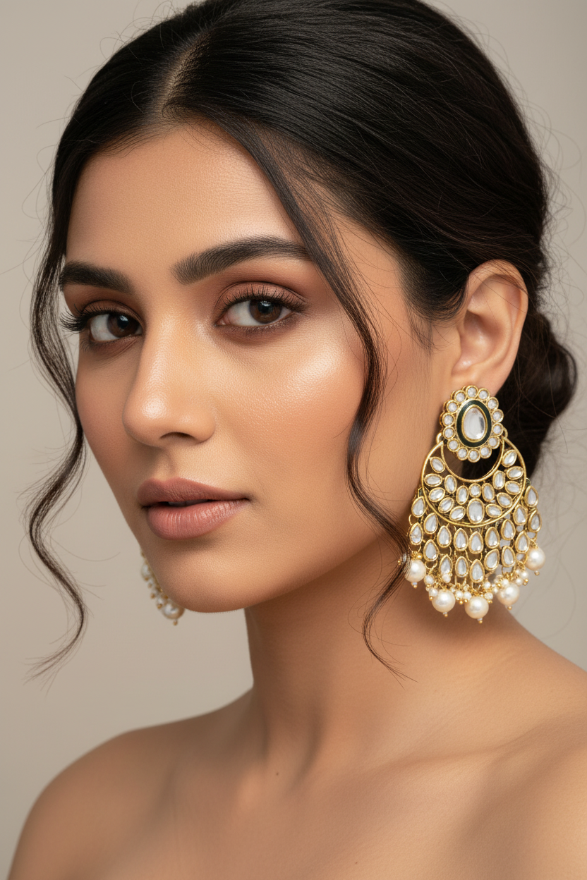 Kundan Chandbali with Pearls