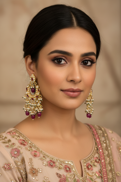 Kundan Chandbali with Ruby Red Beads