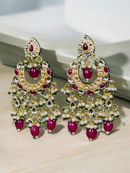 Kundan Chandbali with Ruby Red Beads