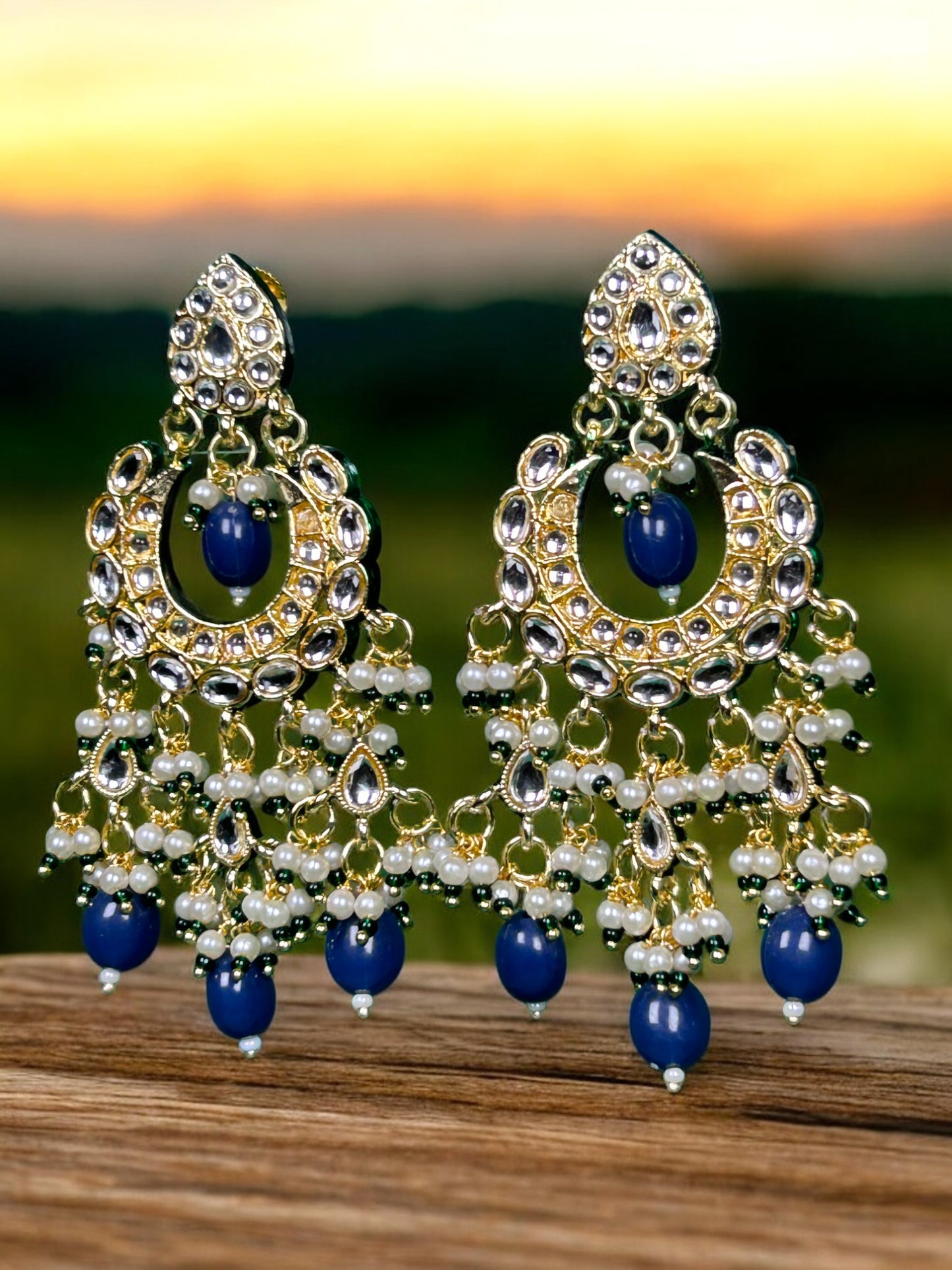 Kundan Chandbali with Blue Beads