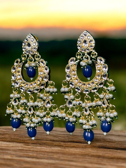 Kundan Chandbali with Blue Beads