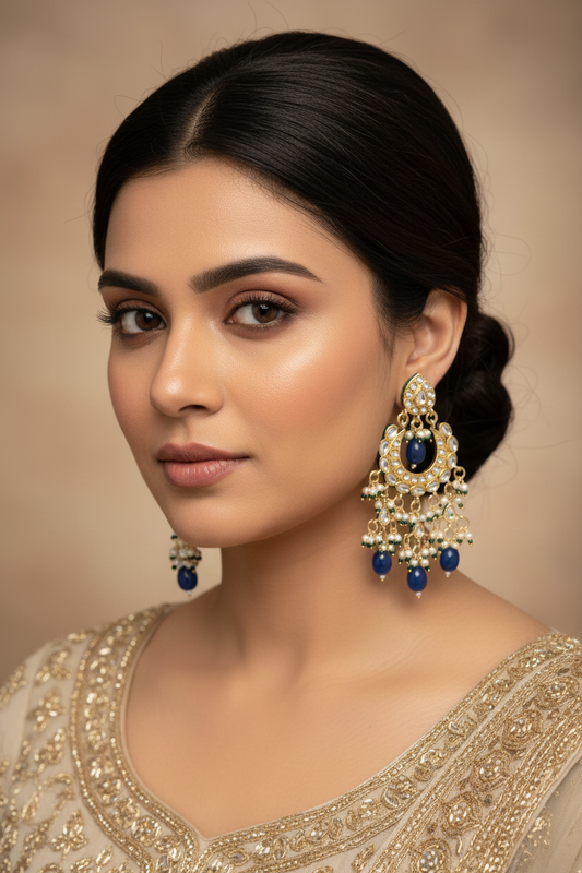 Kundan Chandbali with Blue Beads