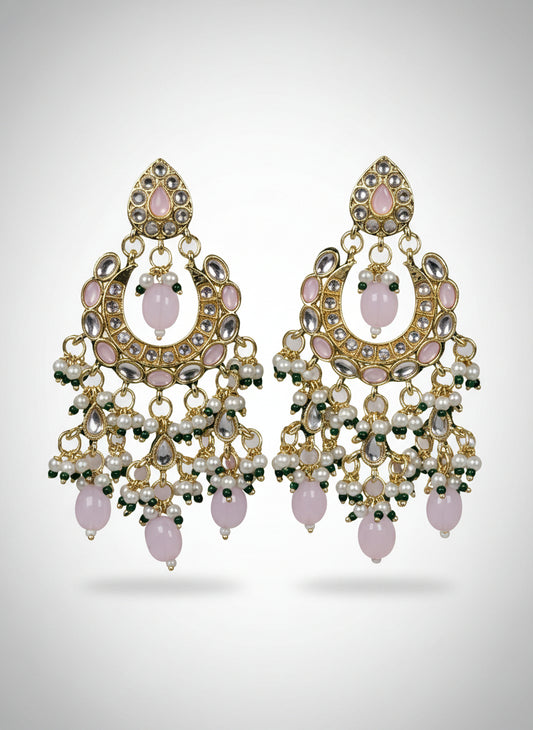 Kundan Chandbali with Baby Pink Beads