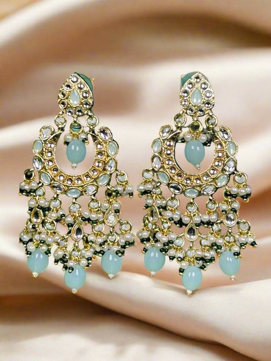 Kundan Chandbali with Powder Green Beads