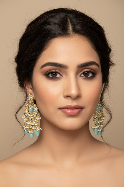 Kundan Chandbali with Powder Green Beads