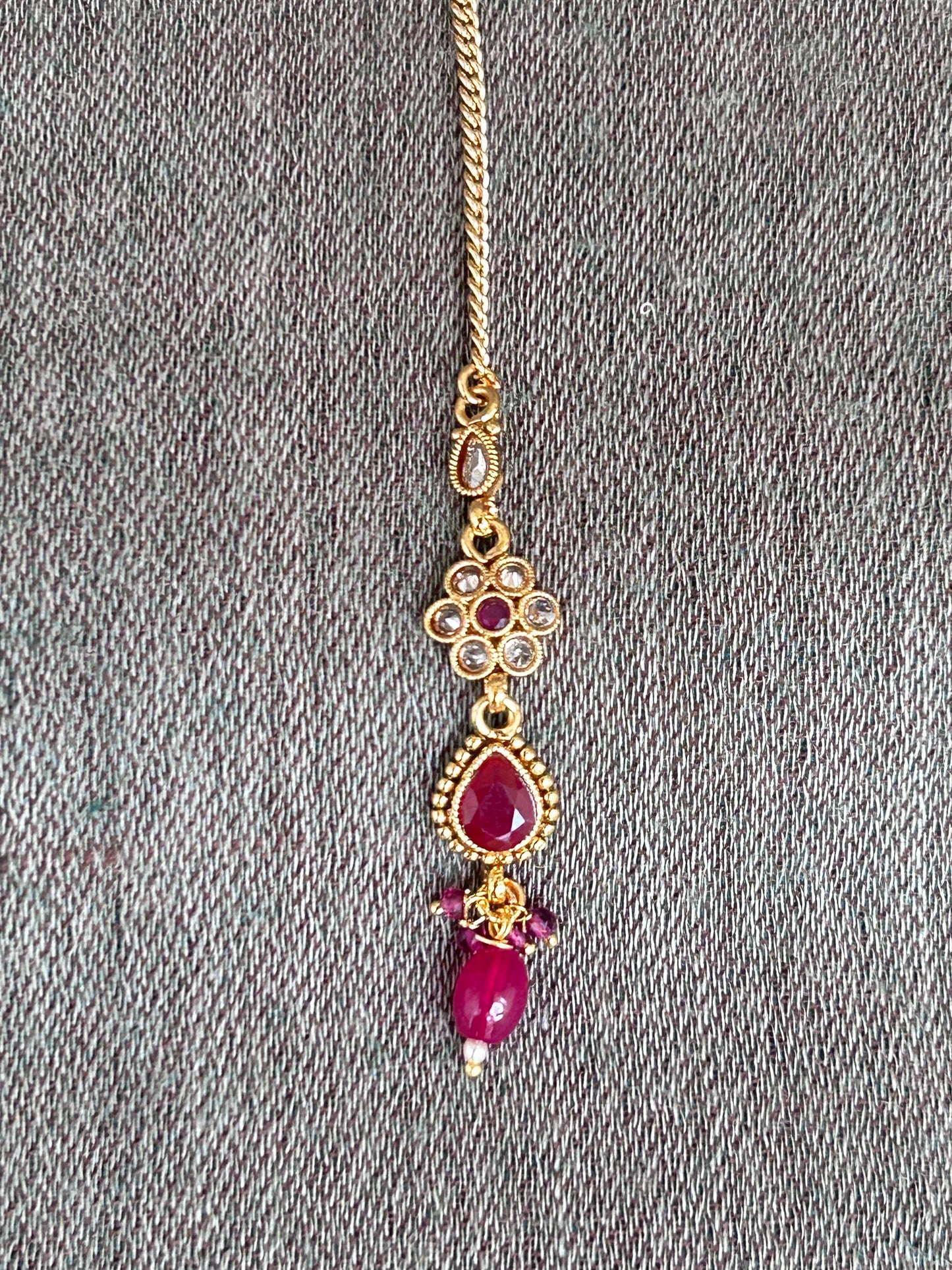 Intricate Gold, Ruby and AD Necklace Set with Mang Tika