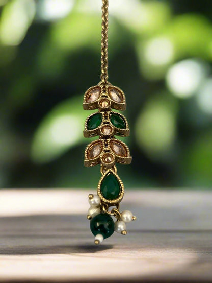 Antique Gold Plated Jewellery set with AD & Emerald