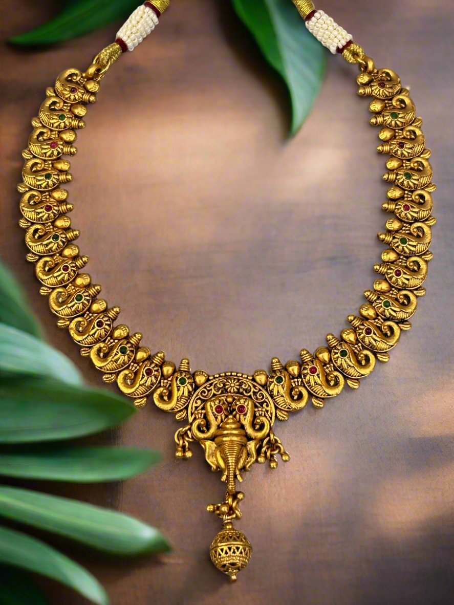 Antique Gold Plated Lord Ganesha Necklace Set