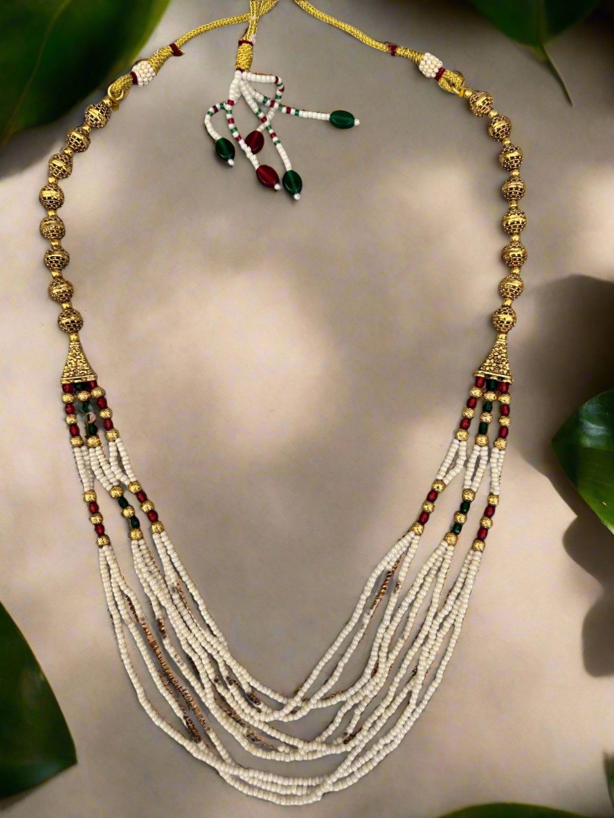 Fine Pearls and Gold Plated Beads Long Necklace Set